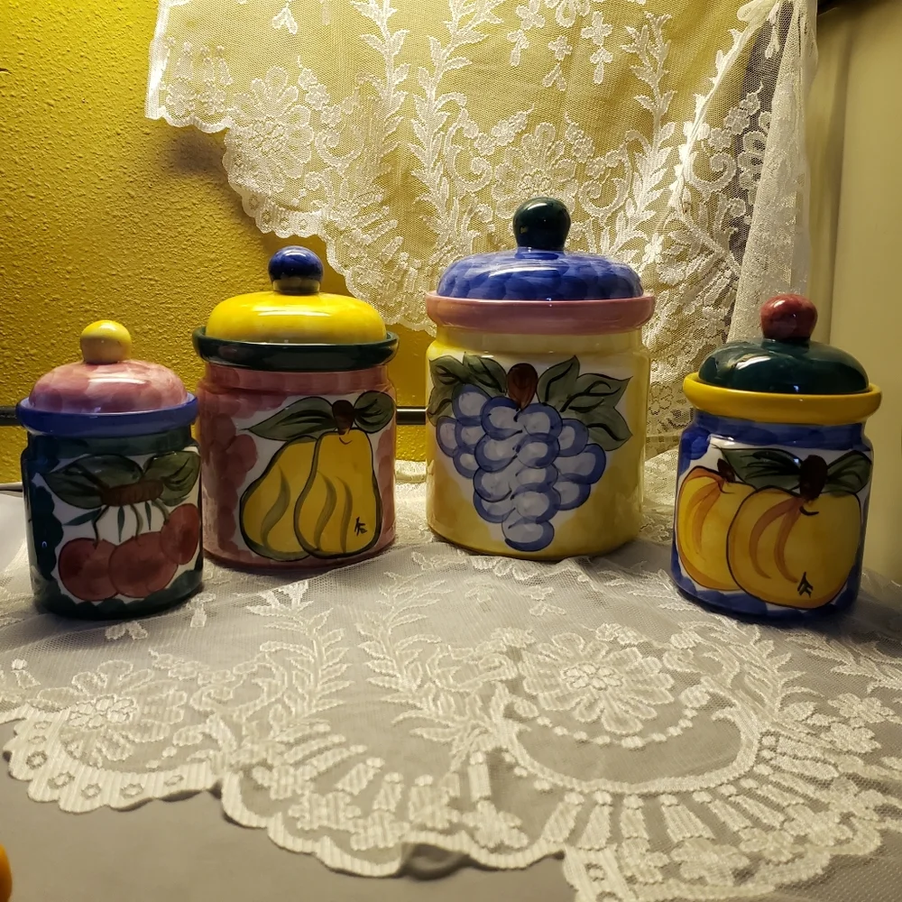 Vintage GEI Canister Peaches & Grapes Sealing Lid